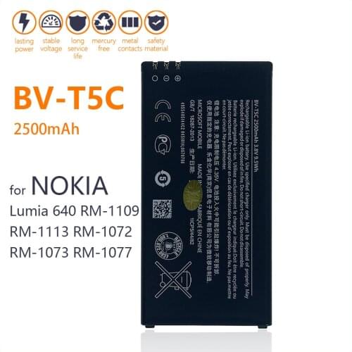 100% Original 2500mAh BV-T5C / BVT5C Battery For Nokia Lumia 640 RM 1113 1073 Dual 1077 BVT5C Smart Phone High quality Battery
