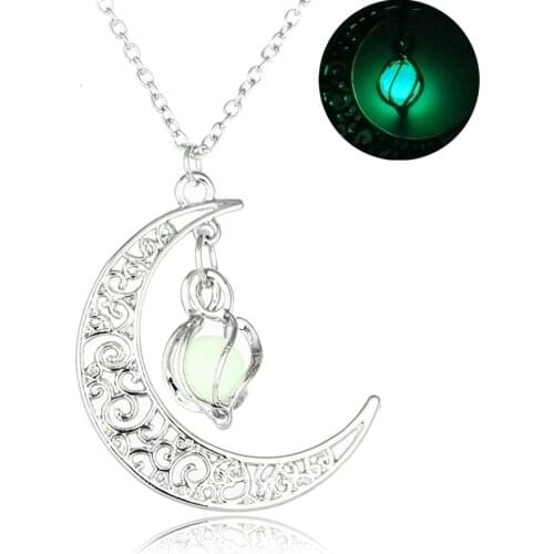 120pcs/pack Hot sales Women Ketting Factory Price Wholesale Neckless Luminous Moon Shape Fashion Couple Pendant Necklace