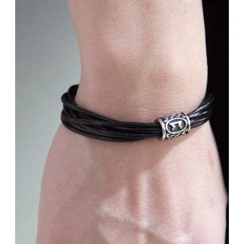 2019 new style stainless steel viking rune Beard beads cotton cord bracelet