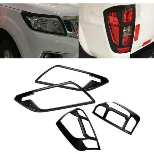 CITALL 4Pcs ABS Black Front Head Light Rear Tail Lamp Frame Cover Trim Fit for Nissan Navara NP300 2015 2016 2017 2018 2019