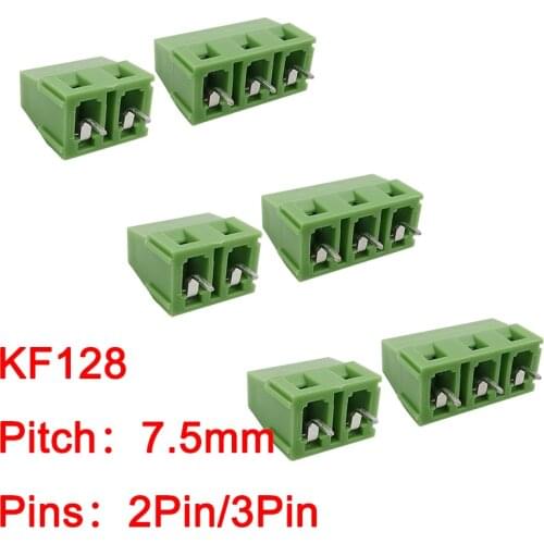 5/10Pcs KF128 7.5mm 2 Pin 3 Pin PCB Mount Screw Terminal 300V10A KF128 7.5mm Pitch 2/3Pin Straight Pin Posts PCB Board Connector