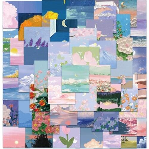 56Pcs Pastoral Landscape Oil Painting Stickers Girls Cute Scape Stationery Stickers Children Toys Notebook Decals Stickers
