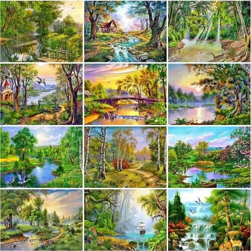 Full Square / Round Drill 5D Diy Diamond Painting Tree 3D Diamond Embroidery Lake Landscape Cross Stitch Mosaic Home Decor Bh151