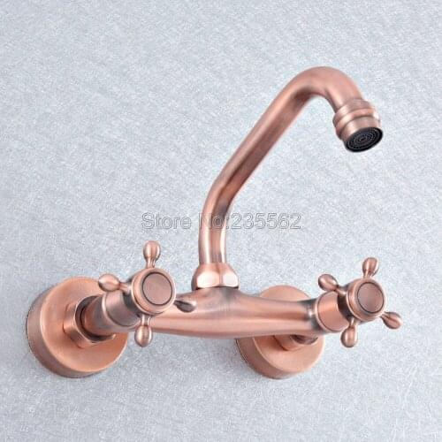 Antique Red Copper Basin Faucet Bathroom Sink Tap Waterfall Spout Mixer Faucet Wall Mount Lsf860