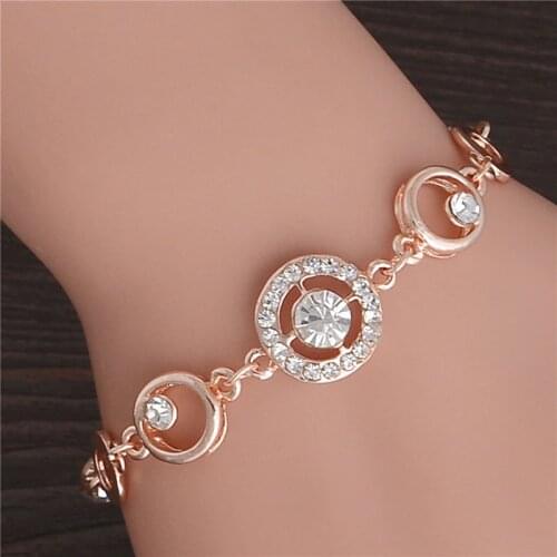 Round Micro Mosaic Cubic Zirconia Rose Gold Bracelet Jewelry Austrian Crystal Top Quality Wholesale Heart Flower Bracelets