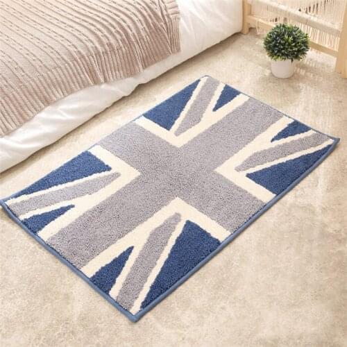 British Flag Pattern Mats Bathroom Carpet Door Bedroom Kitchen Anti-skid Pads Absorbent Foot Fluff Short Velvet
