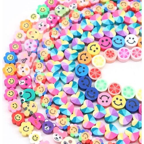 Color 10mm Heart Fruit Smiley Clay Spacer Beads Polymer Clay Beads for Jewelry Making DIY Handmade Accessories 10g