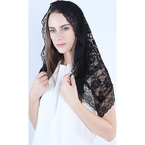 Black white Lace Catholic Veil Mantilla for Church Head Covering Latin Mass mantilla negras vela negra Voile Noir Dentelle 2019