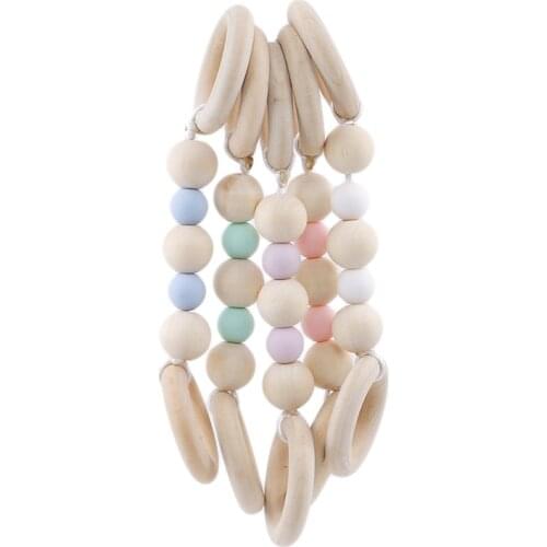 Baby Nursing Bracelets Wooden Teether Crochet Chew Beads Teething Wood Rattles Toys Teether Montessori Bracelets