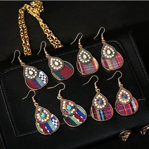 Indian Water Drop Embroidery Jhumka Earrings For Women 2020 Vintage Stone Beads Earring Boho Ethnic Hanging Earrings Pendientes