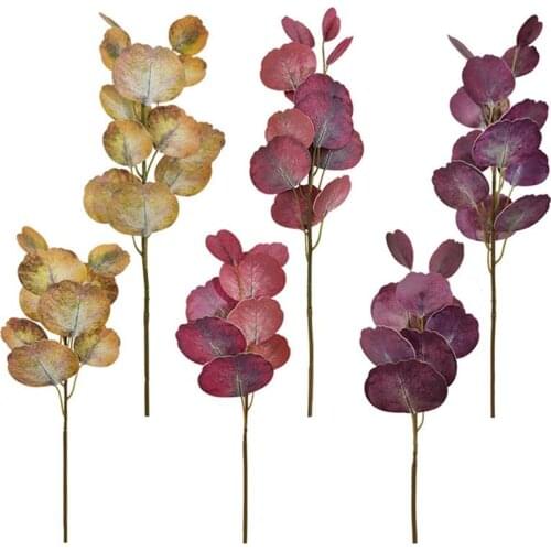 Artificial Eucalyptus Stem Plastic 6 Branches Faux Leaf Stem Fake Plant Branch Artificial Fake Plants For Home Decoration