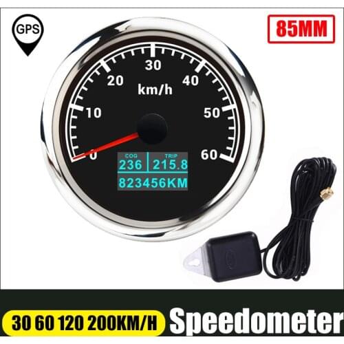 85mm GPS Speedometer 60 120 200 km/h With LCD Display COG Trip Odometer 60 MPH Speed Gauge For Car Boat Marine Motorcycle