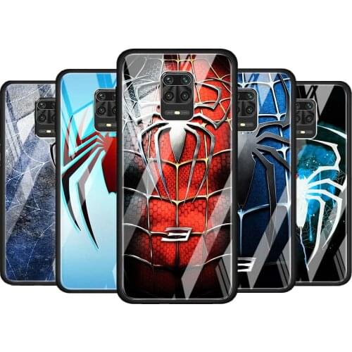 Spider Marvel Cool for Xiaomi Redmi Note 10 Pro Max 10S 9T 9S 9 8T 8 7 Pro 5G Luxury Tempered Glass Phone Case Cover