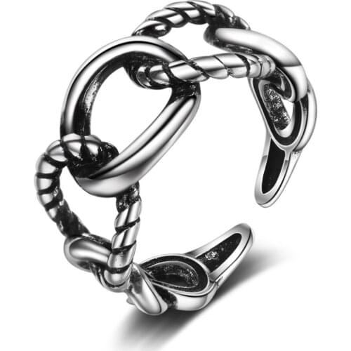 Hemp Rope Retro Ring Korean 925 Sterling Silver Creative Open Joint Finger Ring Tail Jewelry