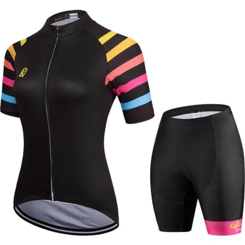Kafitt Team Cycling Jersey 2021 Summer Womens Clothing Black Female Shirt Bicycle Clothes Short Sleeves Top Bike Lycra GEL Pad