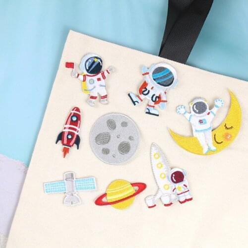 2PCS Astronaut Embroidered Applique Explore Universe Space Badges Stick on Patches for Clothing DIY Apparel Sewing Accessories