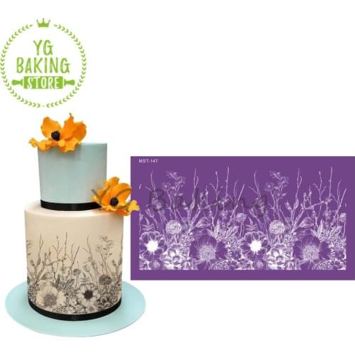Beautiful Flower & Grass Cake Lace Mesh Stencils For Wedding Cake Border Stencils Fondant Cake Decorating Mould Kitchen Tool
