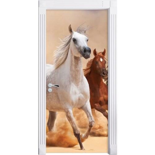 Creative Door Sticker Horse Galloping Wall Sticker DIY Door Cover Kitchen Home Decoration Accessories Modern 3d Wall Stickers