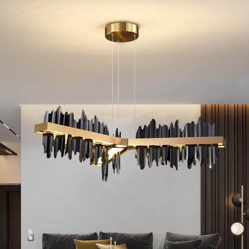 New black/gold chandelier with remote control kitchen island Iceberg simple design LED hanging lamp steel light fixtures