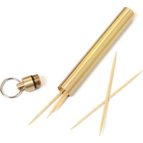 EDC Brass Toothpick Holder Waterproof Seal Bottle Portable Pill Case Container