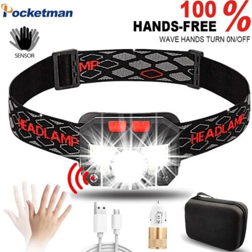 85000LM Powerful LED Headlight Sensor Head Light USB Rechargeable Headlamp Head Torch Waterproof Emergency Camping Hiking lights