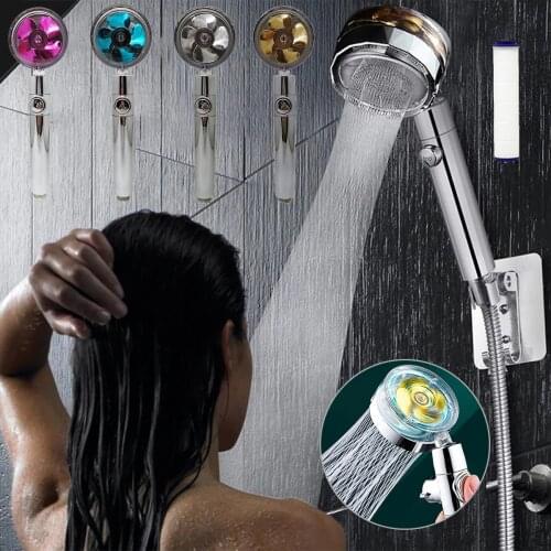 High Pressure Water Saving Shower with Fan 360 Degree Rotatable Handheld Turbocharged Water Spray Nozzle Bathroom Accessories