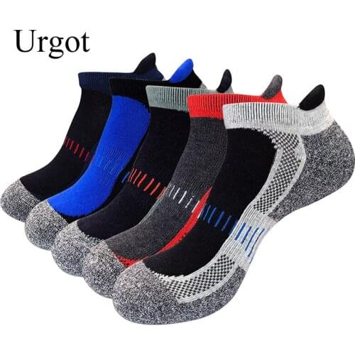 Urgot 5 Pairs Autumn Winter New Mens Socks High Quality Large Size Soles Terry Loop Sports Boat Socks Ankle Basket Ball Men Sock