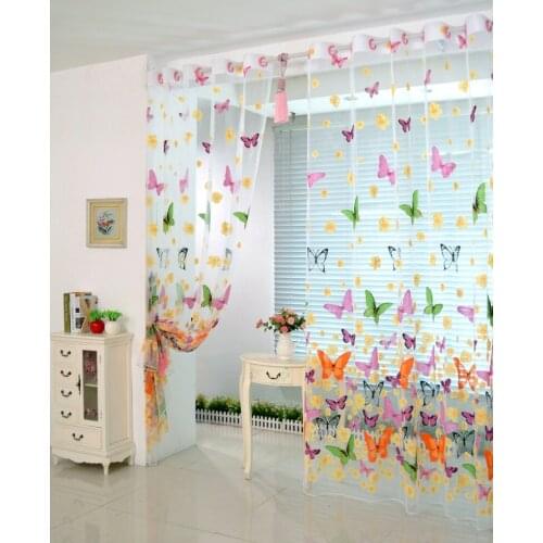 New 100cm x 200cm Butterfly Print Sheer Window Panel Curtains Room Divider For Living Room Bedroom Decoration free shipping