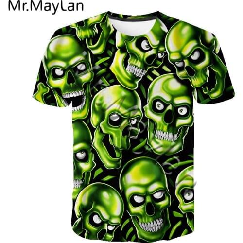 2020 New Skull Funny Expression 3D Print t shirt Men/Women Fashion Ropa Casual Streetwear Tee shirt Boys Green Clothes Drop ship