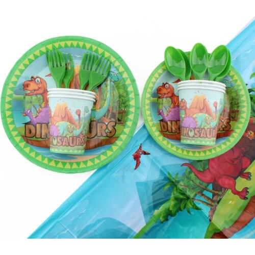 31Pc/Set Dinosaur Theme Disposable Tableware Birthday Decoration Baby Shower Spoons Tablecloths Plate Napkin Fork Party Supplies