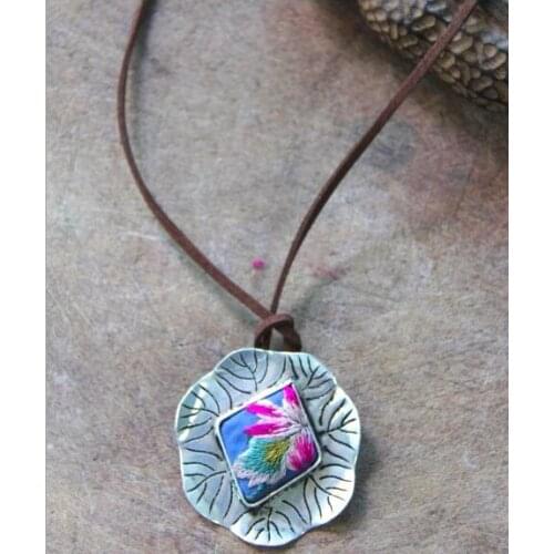 Lotus leaf ornaments jewelry original poetic Miao Silver Necklace Handmade Embroidery