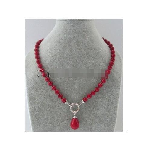 19" 8mm perfect round red coral color south sea shell pearl necklace 20mm Wholesale Lovely Womens Wedding Jewelry