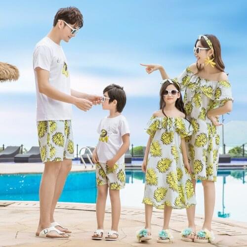 Mother Daughter Dresses Off One Shoudler Mom and Daughter Bathing Suit Dress Family Look Dress Shirts Pants Boy Matching Outfits