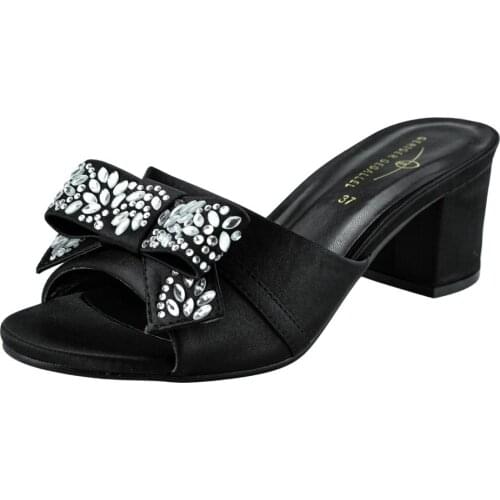 Butterfly-knot Rhinestone Knotted Women Shoes Faux Suede High Heels Summer Sandals 573-2 Ladies Mules Sandals Slippers Heel Shoe