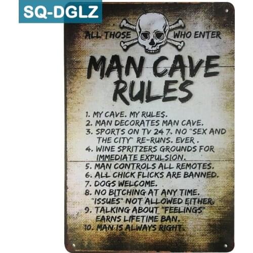 [SQ-DGLZ]Hot MAN CAVE RULES Metal Sign Retro Store Wall Decor Vintage Metal Crafts Home Decor Painting Plaques Art Poster