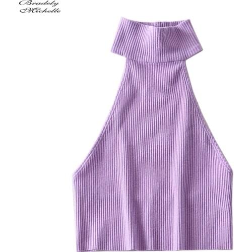 2020 Summer Women Sexy Knitted Cotton off shoulder sleeveless CropTops bodycon Ribbed Halter Tanks