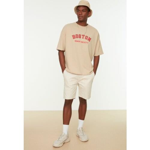 Trendyol Men Oversize Bike Collar Short Sleeve Printed T-Shirt TMNSS21TS1217