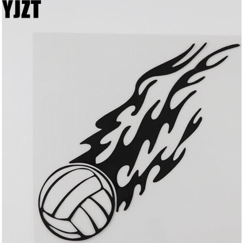 YJZT 12.8CMX13.1CM Cool Flaming Volley Ball Decal Vinyl Car Sticker Black/Silver 8A-0873