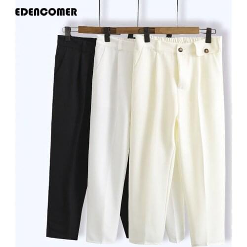 Large Size Womens Spring/summer New Pants 2021 Thin Loose-waisted Nine-point Waist Suit Pants Pure Color Pantalon De Mujer
