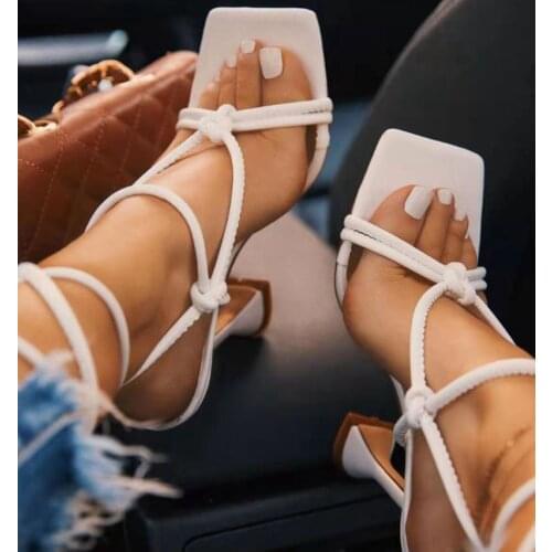 Termainoov Women Sandals High Heels Square Toe Lace Up Party Shoes Ankle Strap Gladiators Heeled Summer New Sandalias