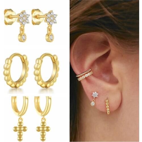 925 Silver Earrings For Women Gold Zircon Star Stud Earrings Girl Gift Cartilage Piercing Earring Female Small Bead aretes