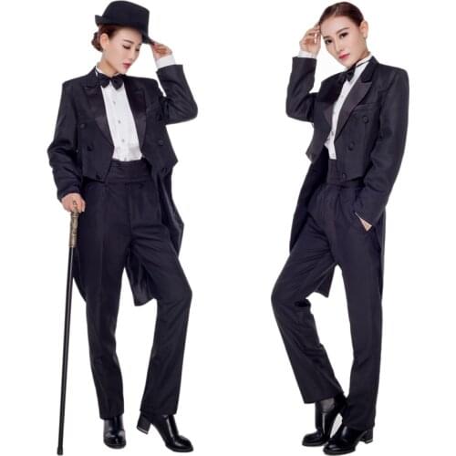 Hmong Clothes Rushed Polyester Women Dance Costumes 2016 New Lady Tailcoat Magic Tuxedo Suit Stage A Host Clothing Costume Set