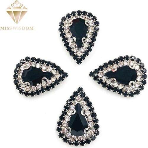 10pcs/pack Black glass strass Double row chain Surrounding Teardrop sew on rhinestones crystal buckle Diy jewelry accessories
