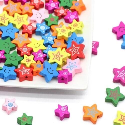 15/20MM Ecofriendly Five-pointed Star Shape Natural Wood Random Color Pentagram Loose Beads For Jewelry Making DIY Bracelets