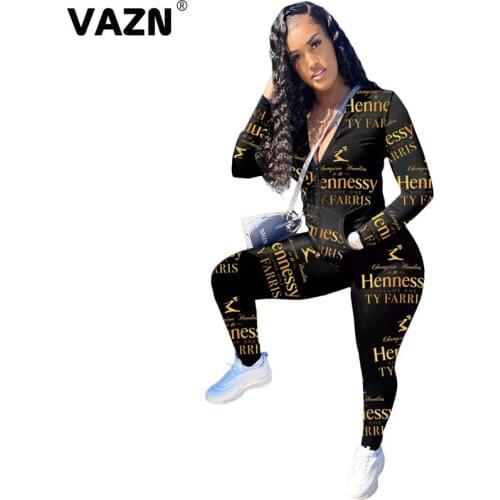 VAZN 2020 Top Quality Fancy Overalls Nature Casual Young Full Sleeve Cloth Group Long Pants Tracksuits Slim Women 2 Piece Set