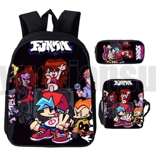2021 3D Hot Video Game Friday Night Funkin Backpack 3Pcs Set School Bag Kids Pencil Case Shoulder Bag Boys Girls Anime Book bag