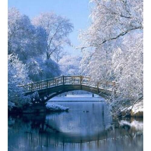 5D DIY Diamond Painting Square/Round Diamond Landscape Painting Winter Bridge Picture Cross Stitch Embroidery Decoration WG2998