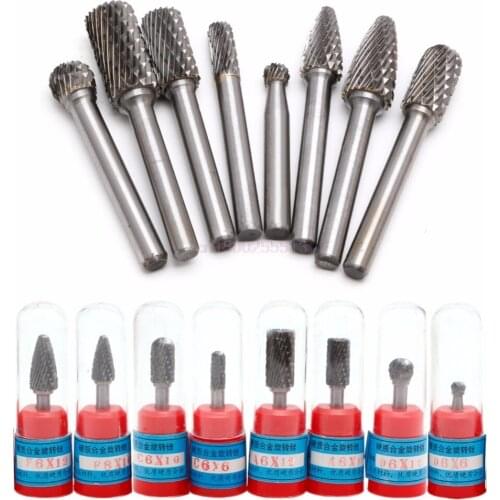8Pcs 1/4" Tungsten Carbide Burr Bit 6mm Rotary Cutter Files CNC Engraving Tool