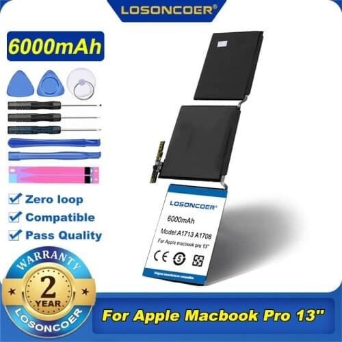 6000mAh A1713 Laptop Battery For Apple MacBook Pro 13" A1708 2016 2017 Year MLL42CH/A MLUQ2CH/A EMC 2978 3164 020-00946 Battery