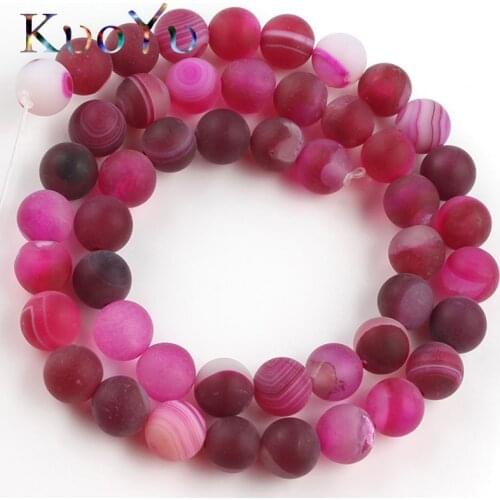 Natural Stone Matte Fuchsia Stripes Agates Onyx Stone Bead Round Loose Spacer Bead For Jewelry Making Diy Bracelet 4/6/8/10/12mm